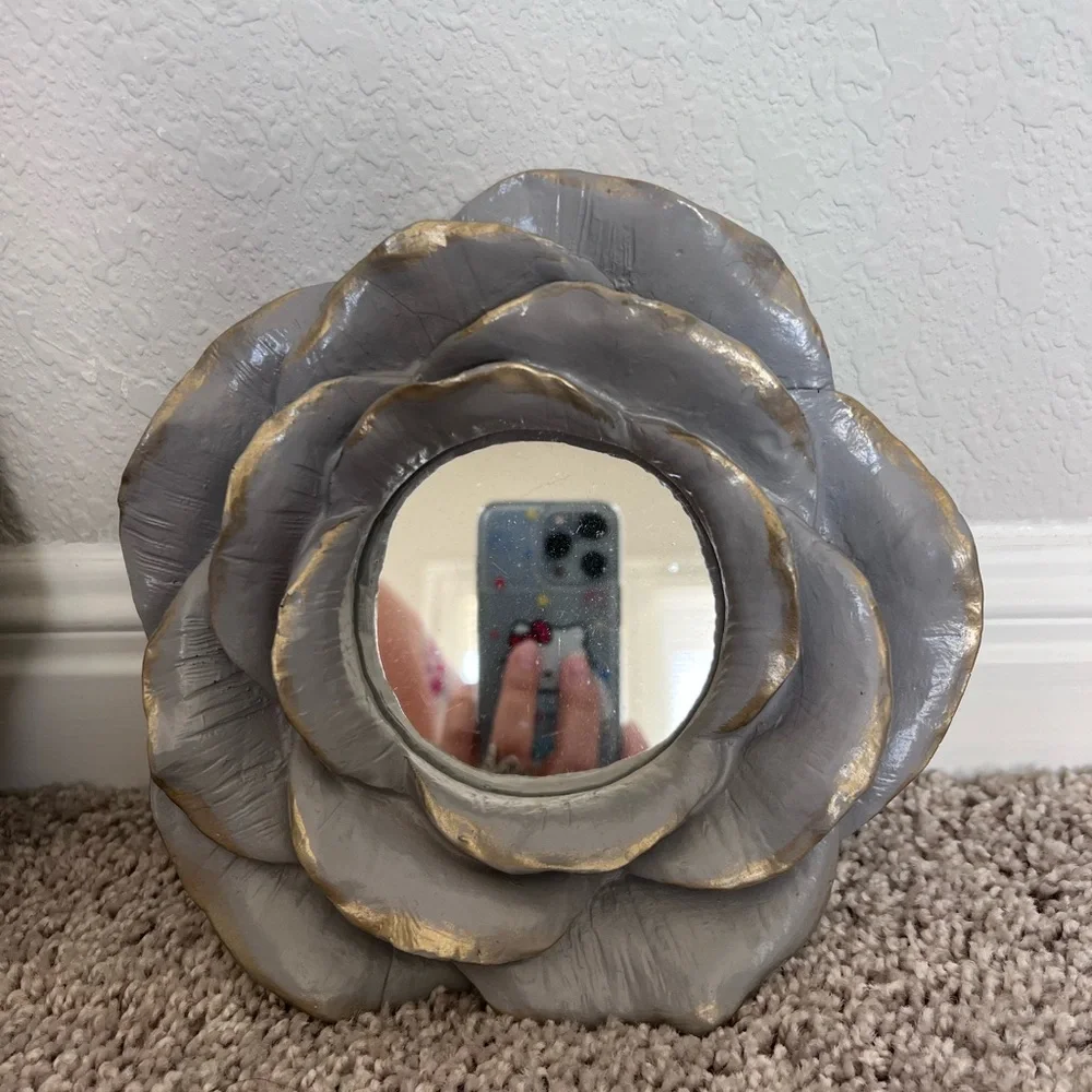 Elegant Gray and Gold Floral Wall Mirror